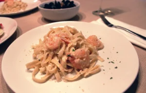 Fettuccine, Shrimp, Fettuccine and shrimp image.
