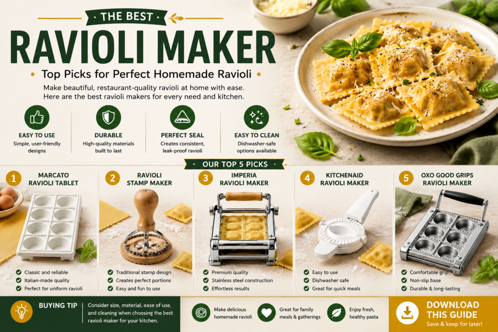 Selection of the best ravioli maker tools including stamps and molds for homemade pasta.